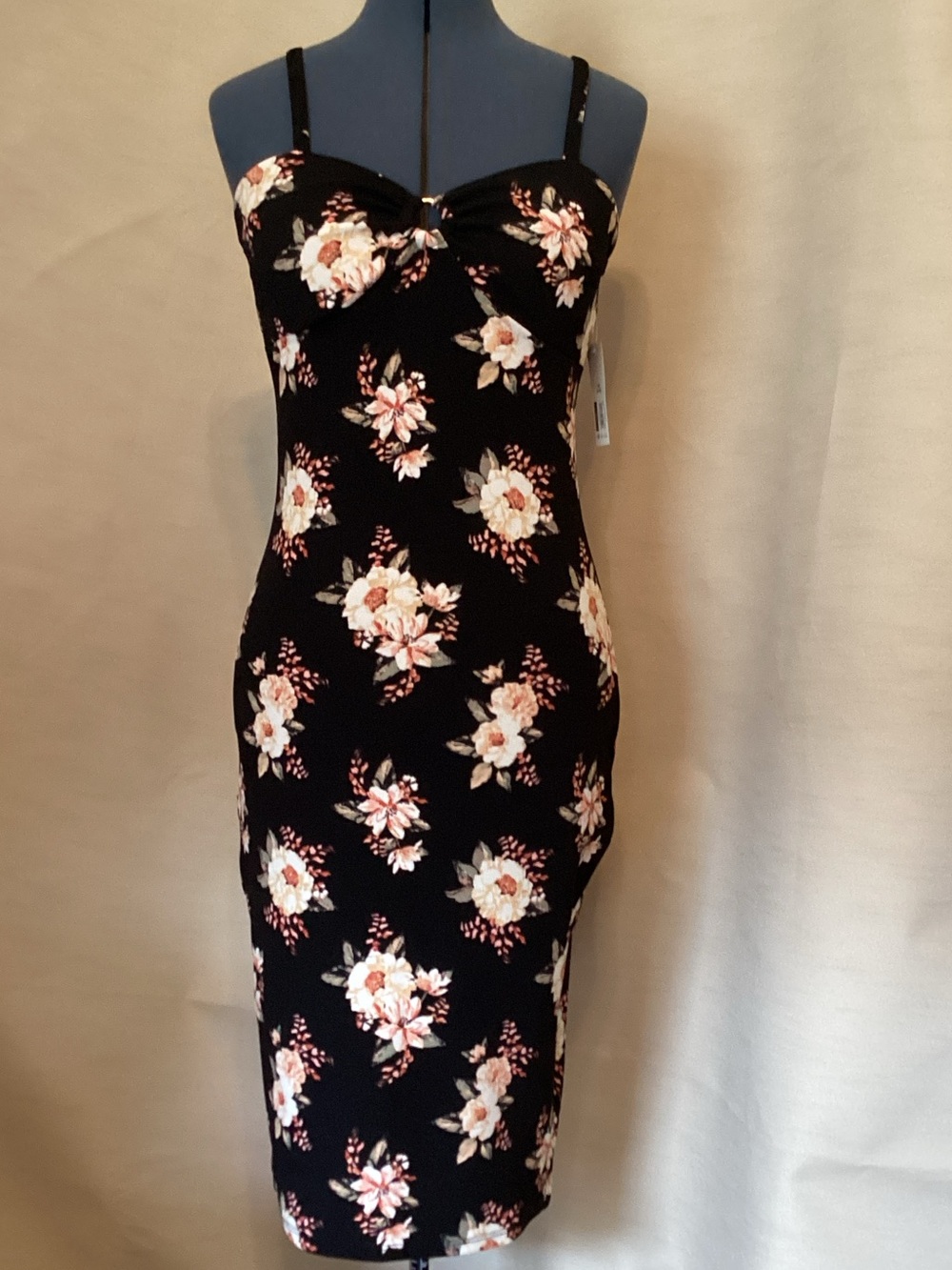 No Boundaries Black Floral Midi Dress with Spaghetti Straps